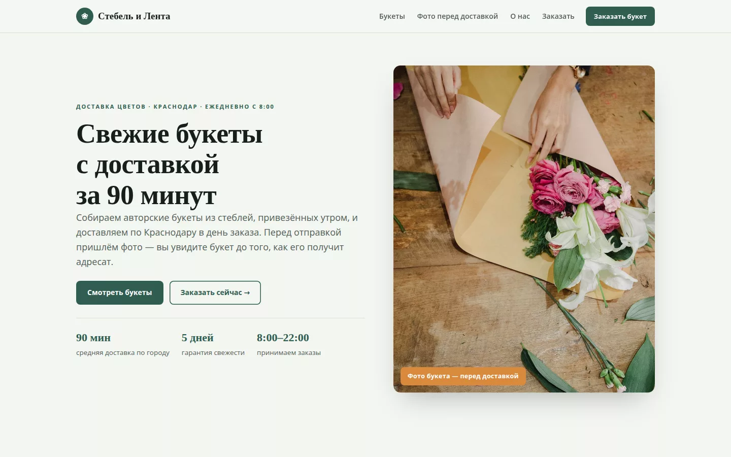 Пример концепта сайта, собранного AI по брифу